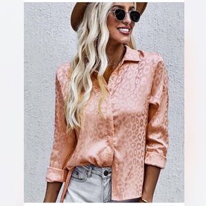 Leopard Print Long Sleeve Woven Blouse